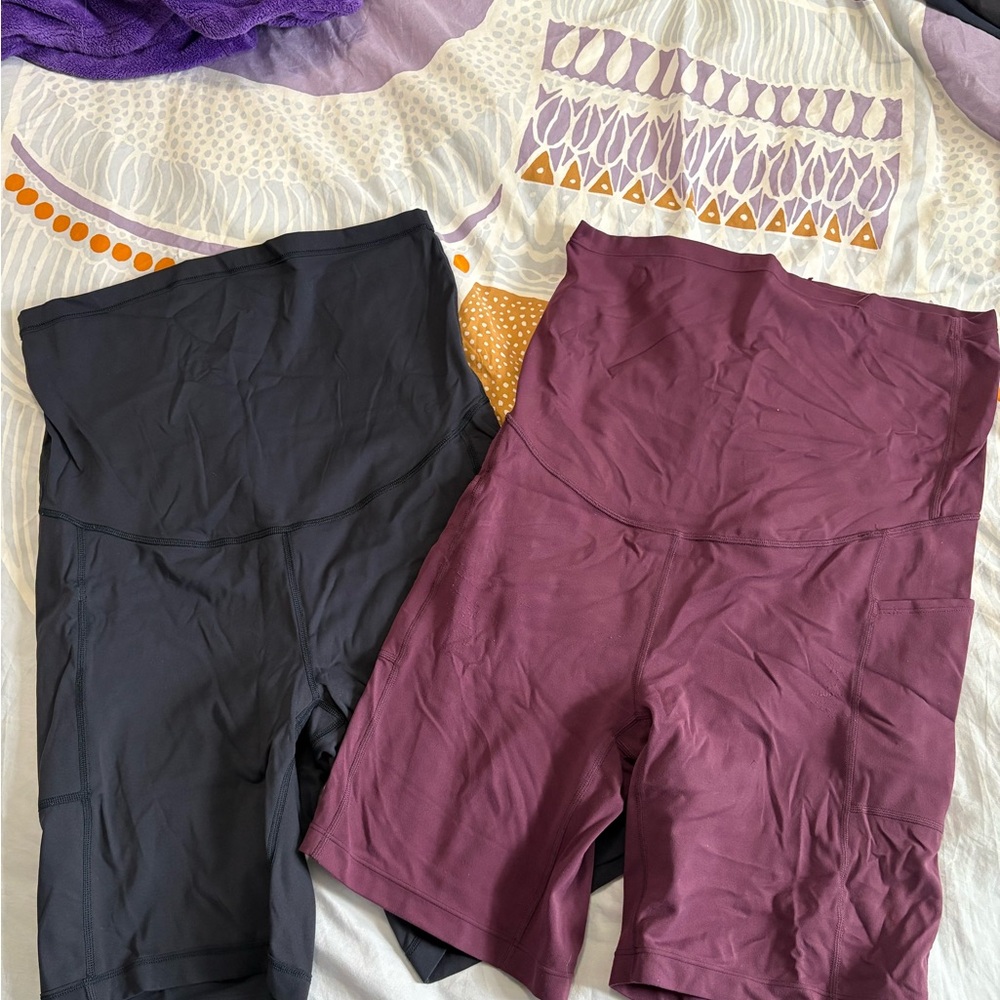 Set of 2 CRZ YOGA maternity High-Waisted bike Shorts - navy and Burgundy
